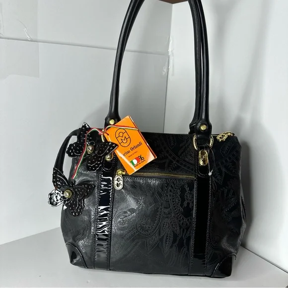 Marino Orlandi Leather Logo Embossed Leather Strap Satchel Shoulder Bag BLK NWT Marino Orlandi Leather Logo Embossed Leather | Mercari main image 4